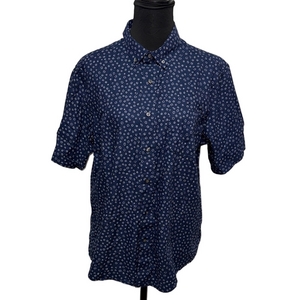 George Men’s Large Navy Blue Patterned Short Sleeve Casual Button Down
